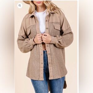 Blue B Tan WAFFLE KNIT CONTRAST SHIRT JACKET
